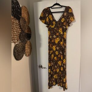 Francesca's Collections Black and Yellow Floral Maxi Dress